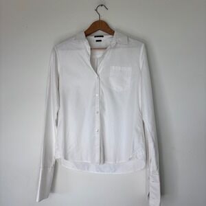 Theory White Stripe Classic Button Down Work Business Casual Size Medium
